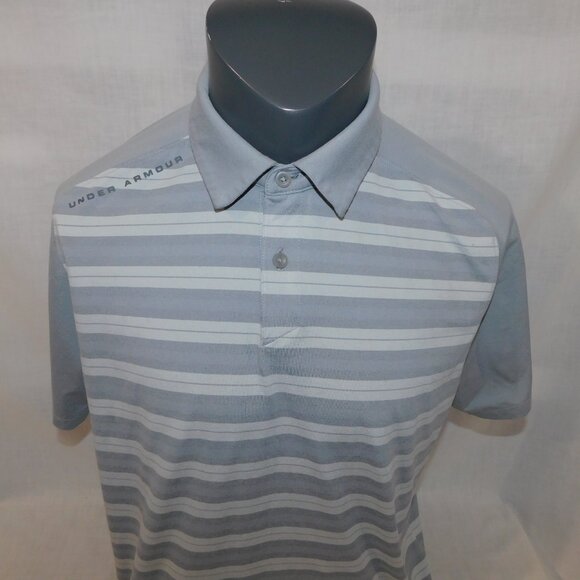 Under Armour Mens L Gray Striped Threadborne Boundless  golf Polo Shirt - Picture 2 of 9